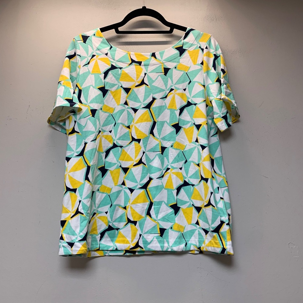 Crown & Ivy Top Womens Medium Green Yellow Excellent Umbrella Back Tie 15310